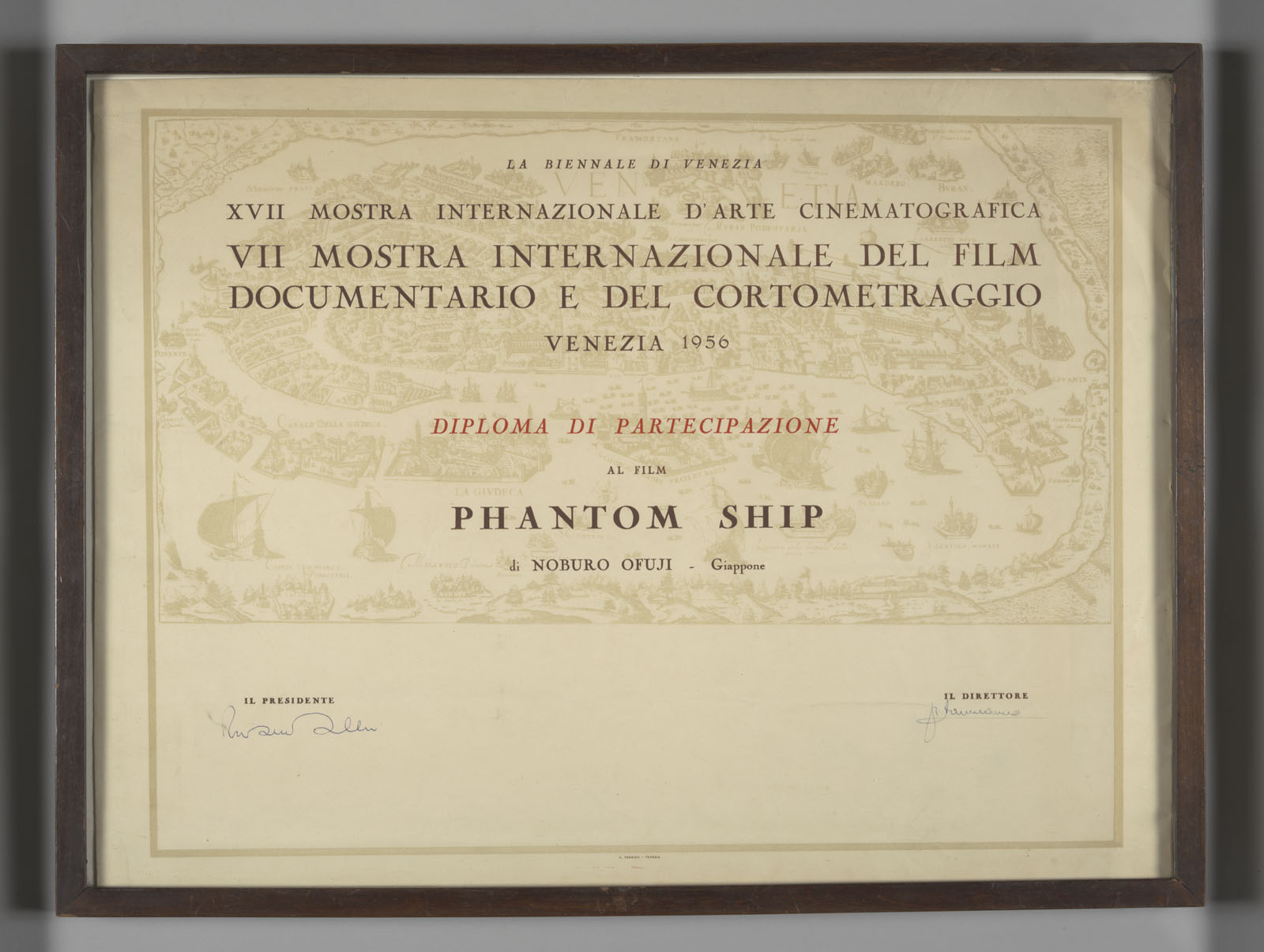 ヴェネチア国際記録・短篇映画祭 『幽霊船』出品証（1956年）